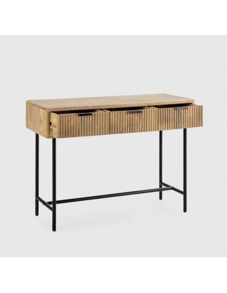 CONSOLA étnica MUNDRA 100 x 38, MADERA de MANGO y METAL negro
