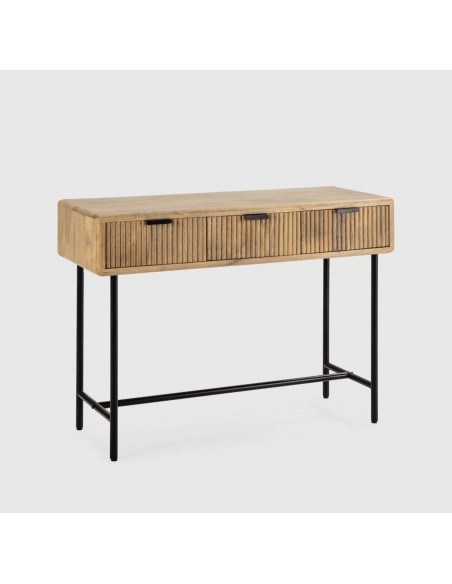 CONSOLA étnica MUNDRA 100 x 38, MADERA de MANGO y METAL negro