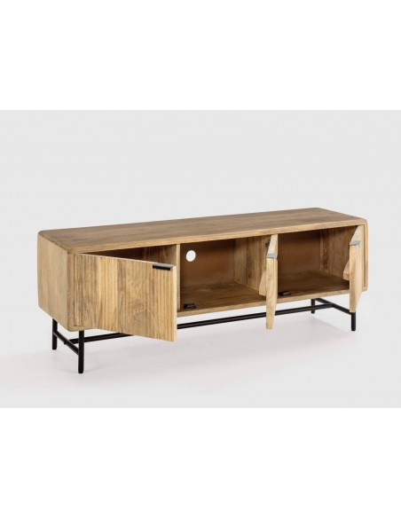 MUEBLE TV étnico MUNDRA 145 x 40, MADERA MANGO y METAL negro