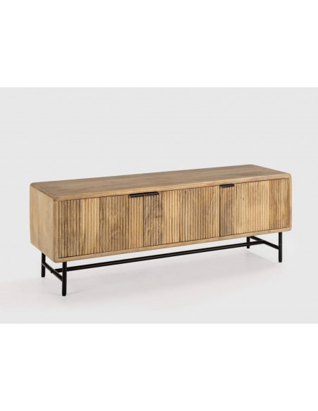 MUEBLE TV étnico MUNDRA 145 x 40, MADERA MANGO y METAL negro