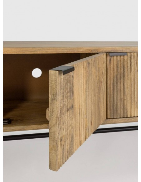 MUEBLE TV étnico MUNDRA 190 x 40, MADERA MANGO y METAL negro