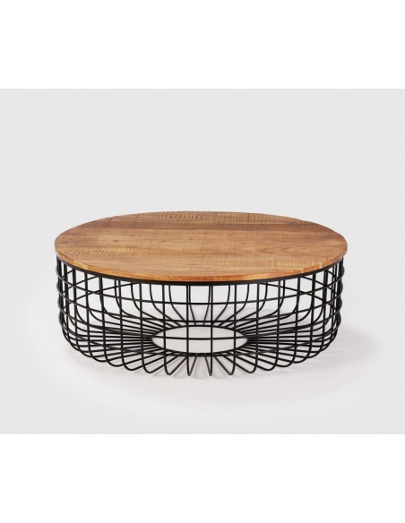 MESA CENTRO REDONDA SUVAN 102 cm. Madera y base METAL.