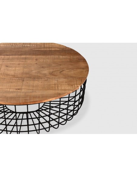 MESA CENTRO REDONDA SUVAN 102 cm. Madera y base METAL.