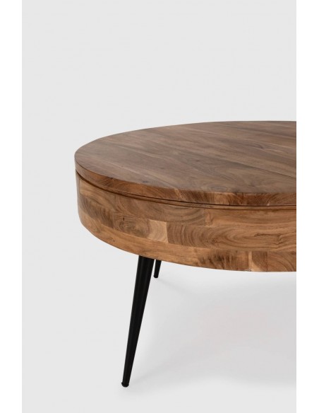 MESA DE CENTRO REDONDA KALI 90. Madeira de acácia e METAL.