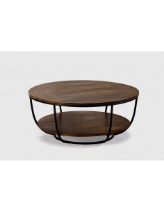 MESA CENTRO REDONDA DELHI 90. MADERA de MANGO y metal