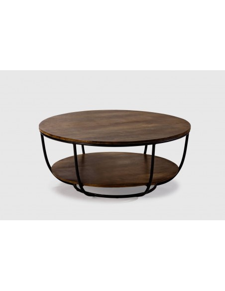 MESA CENTRO REDONDA DELHI 90. MADERA de MANGO y metal