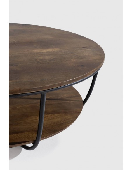 MESA DE CENTRO REDONDA DELHI 90. MADEIRA DE MANGA e metal