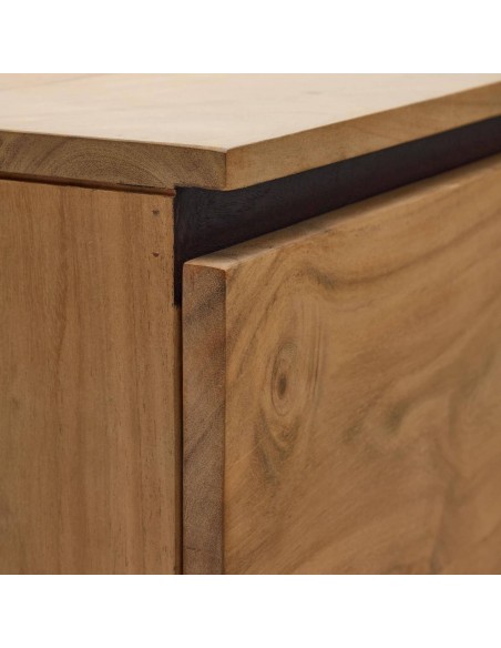 Móvel TV 200 x 58 Uxue 4 portas. Acabamento natural em madeira de acácia