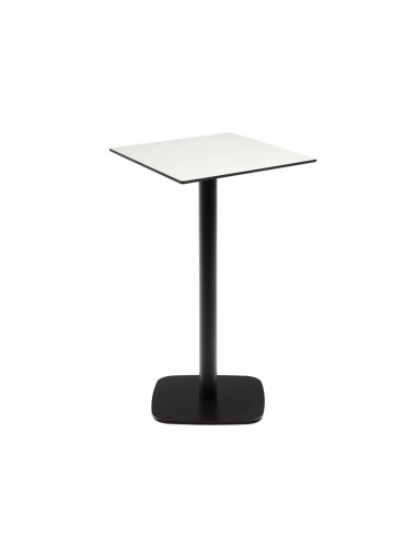 Mesa Alta de exterior Dina 60. Tapa Blanco con pie de metal negro.