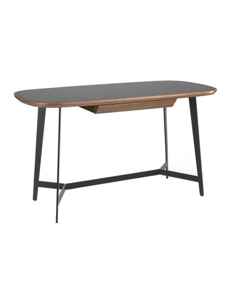 Angel Cerdá escritorio Alfa 140 x 72. Madera Nogal y cristal tintado negro