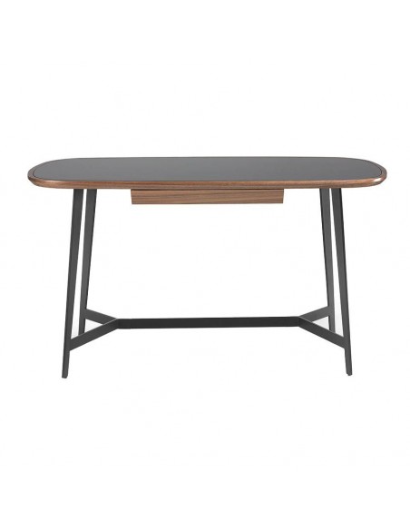 Angel Cerdá escritorio Alfa 140 x 72. Madera Nogal y cristal tintado negro