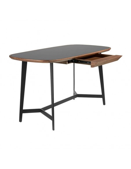 Angel Cerdá escritorio Alfa 140 x 72. Madera Nogal y cristal tintado negro
