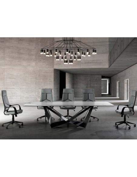 Ángel Cerdá, silla de oficina REYLAN 4076. Tela gris con reposabrazos.