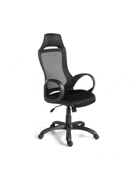 Silla de oficina Angel Cerdá 4074, giratoria, malla negra con resposabrazos.
