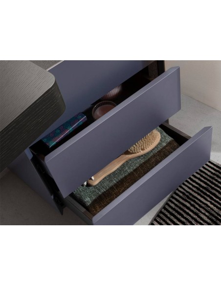 Secretária e toucador Angel Cerdá 7136. Madeira wengé preta e azul.