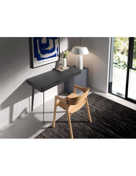 Secretária e toucador Angel Cerdá 7136. Madeira wengé preta e azul.