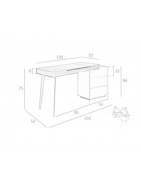 Angel Cerdá escritorio tocador 7136. Madera wengué negro y azul.