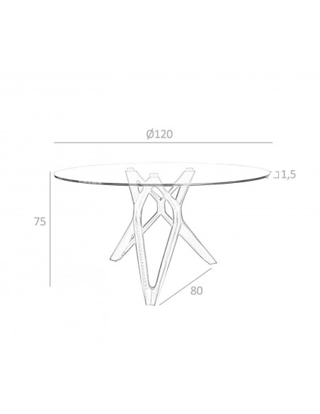 Ángel Cerdá 1108, mesa redonda de cristal Vium 120, base en madera color nogal