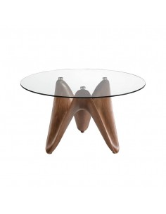 Angel Cerdá mesa redonda RENA 140. Cristal y base madera...
