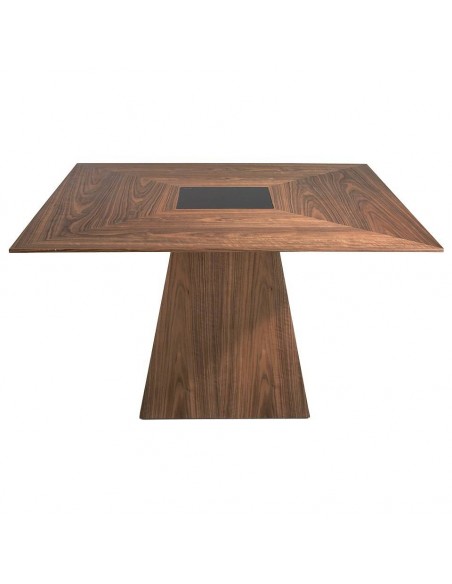 Anjo Cerdá 1079. Mesa quadrada 150x150. Nogueira com vidro preto.