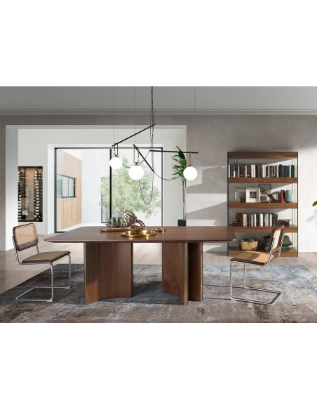 Angel Cerdá 1109. Mesa NORTON 200 x 100. Nogueira e aço dourado