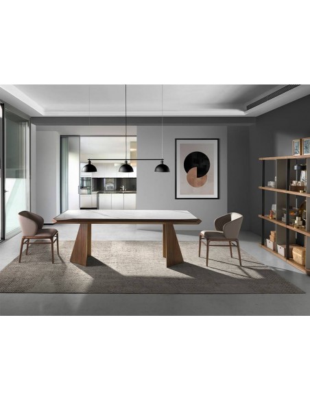 Angel Cerdá 1106. Mesa WERVI 220 x 110. Porcelanato e madeira de nogueira