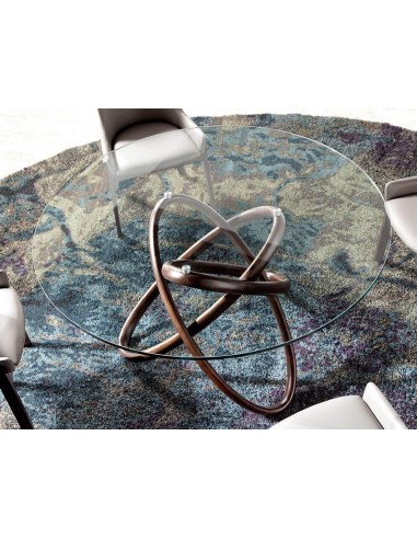 Mesa redonda Trivium design moderno, madeira, vidro temperado.