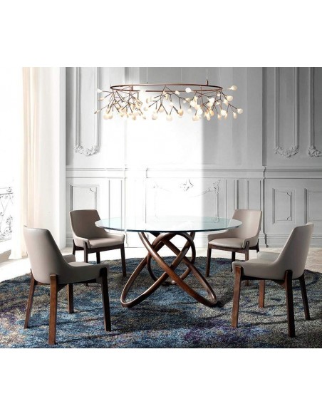 Mesa redonda Trivium design moderno, madeira, vidro temperado.