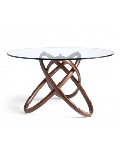 Mesa redonda Trivium diseño moderno, madera maciza, cristal templado.