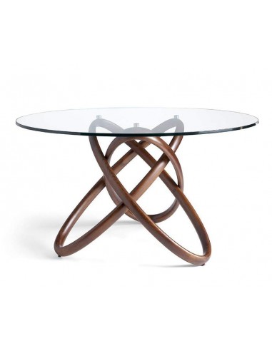 Mesa redonda Trivium design moderno, madeira, vidro temperado.