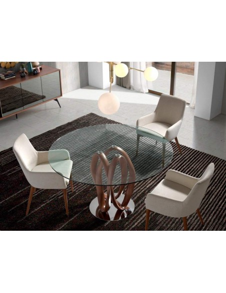 Mesa para comedor ATELIER, madera curvada,cristal templado, base de acero Mesa para comedor ATELIER, madera curvada,cristal templado, base de acero