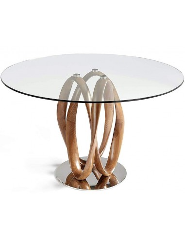 Mesa para comedor ATELIER, madera curvada,cristal templado, base de acero