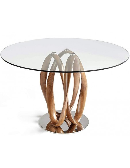 Mesa para comedor ATELIER, madera curvada,cristal templado, base de acero Mesa para comedor ATELIER, madera curvada,cristal templado, base de acero