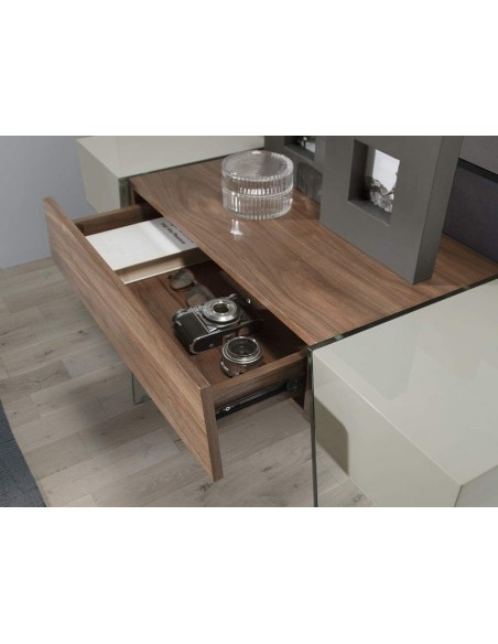 Ángel Cerdá 3029. Console Faraó 120x40 madeira nogueira, vidro
