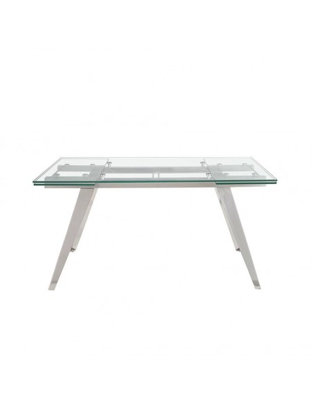 Ángel Cerdá 1005. Mesa extensível de vidro 160(240) x 90. Base em aço cromado.