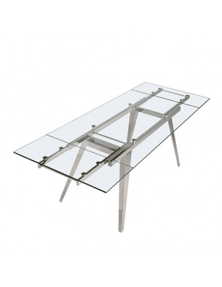 Ángel Cerdá 1005. Mesa extensible de cristal 160(240) x 90. Base acero cromado.