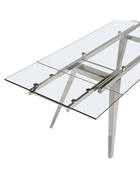 Ángel Cerdá 1005. Mesa extensível de vidro 160(240) x 90. Base em aço cromado.