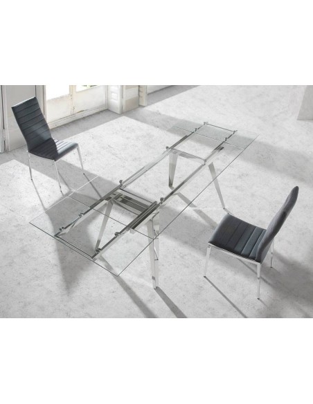 Ángel Cerdá 1005. Mesa extensible de cristal 160(240) x 90. Base acero cromado.