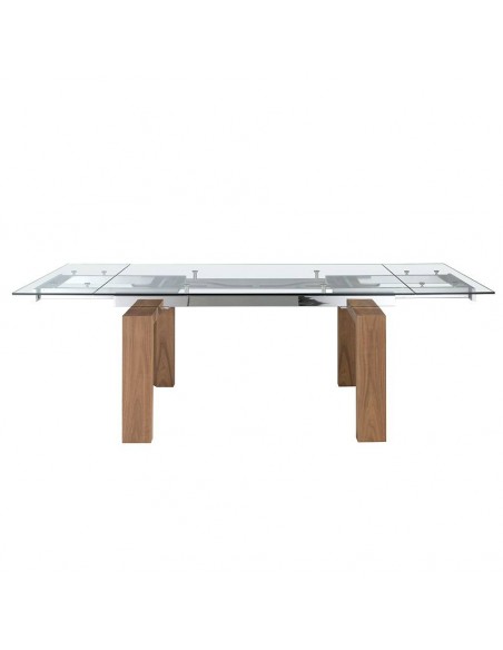 Ángel Cerdá 1007. Mesa extensible de cristal 160(240) x 90. Base madera Nogal.