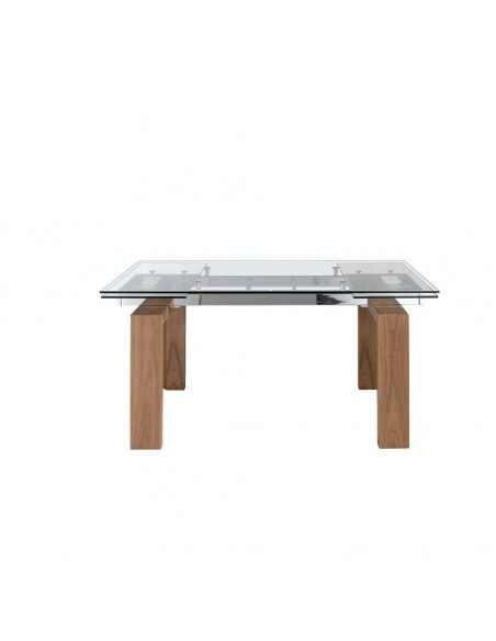 Ángel Cerdá 1007. Mesa extensible de cristal 160(240) x 90. Base madera Nogal.