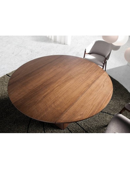 Ángel Cerdá 1081. Mesa redonda extensible giratorio PIER 140, nogal