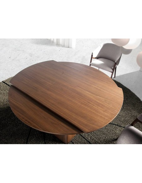 Ángel Cerdá 1081. Mesa redonda extensível giratória PIER 140, nogueira