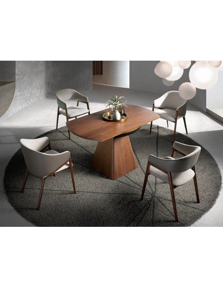 Ángel Cerdá 1081. Mesa redonda extensible giratorio PIER 140, nogal