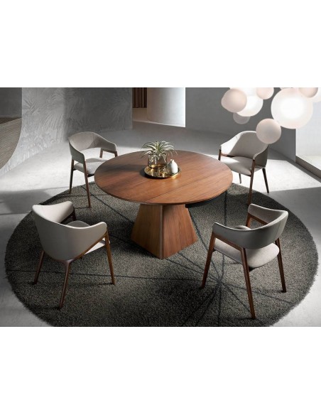 Ángel Cerdá 1081. Mesa redonda extensível giratória PIER 140, nogueira