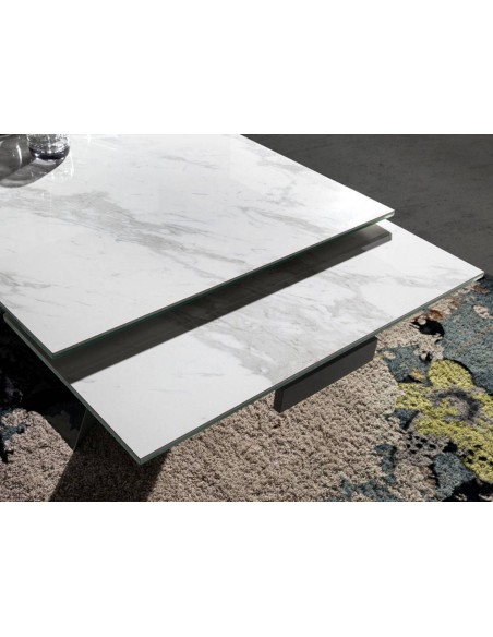 Ángel Cerdá 1014. Mesa extensible YATRA 180(270) x 90. Porcelánico y acero negro.