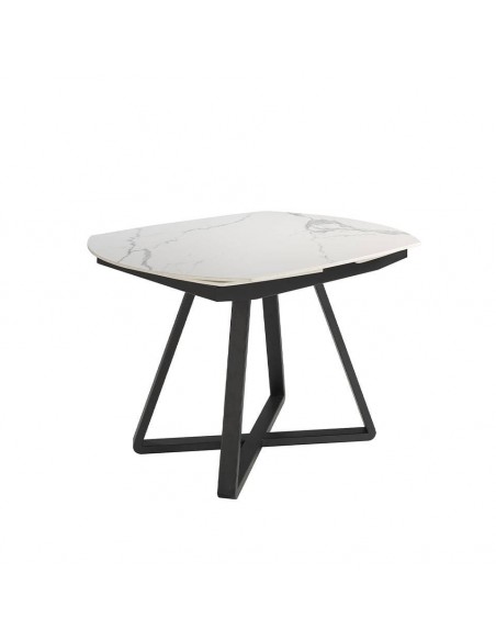 Ángel Cerdá 1096. Mesa oval giratória de cano extensível OCEAN 120(178) x90. Porcelana e aço preto.