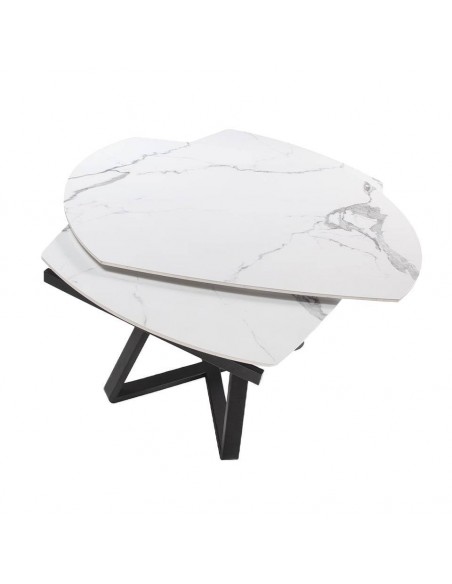Ángel Cerdá 1096. Mesa oval giratória de cano extensível OCEAN 120(178) x90. Porcelana e aço preto.