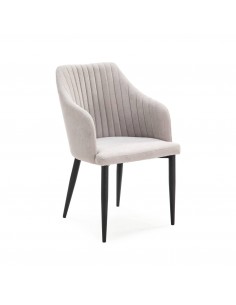Silla con brazos NADI, tela gris y base metal NEGRA