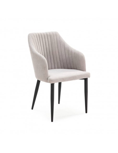 Silla con brazos NADI, tela gris y base metal NEGRA