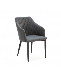 Silla con brazos NADI, tela gris oscuro y base metal NEGRA